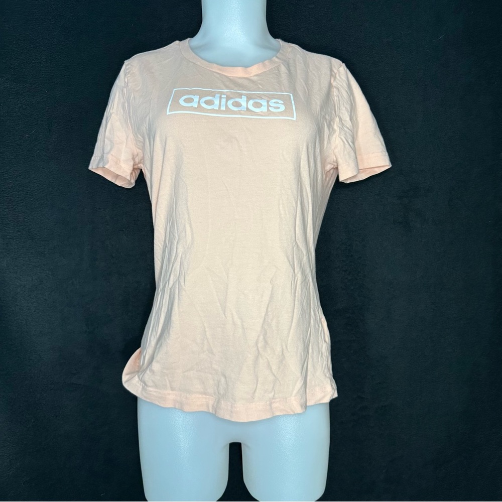 Women's M Peach 100% Cotton Crew Neck Logo T-shirt - Adidas
